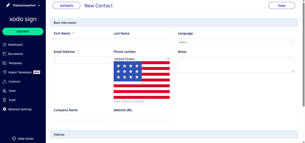 Xodo Sign contacts feature