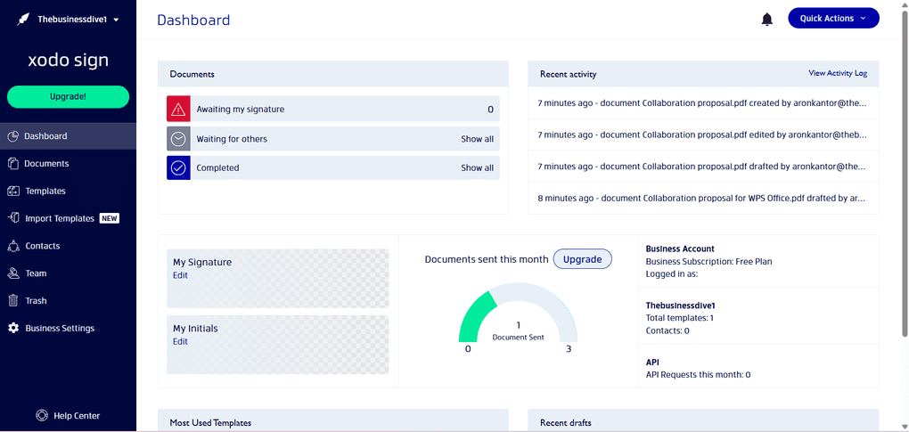 Xodo Sign dashboard feature