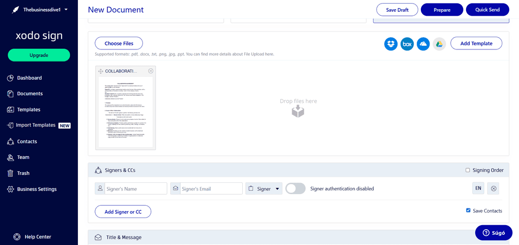 Xodo Sign document signing feature