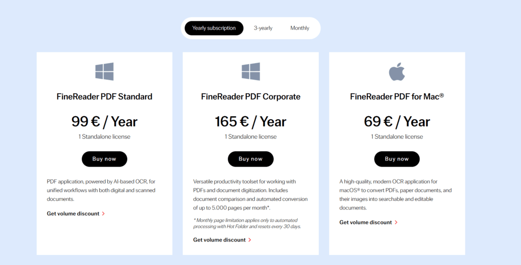 ABBYY FineReader pricing