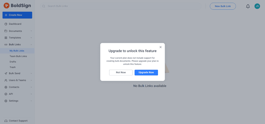 Boldsign bulk links feature