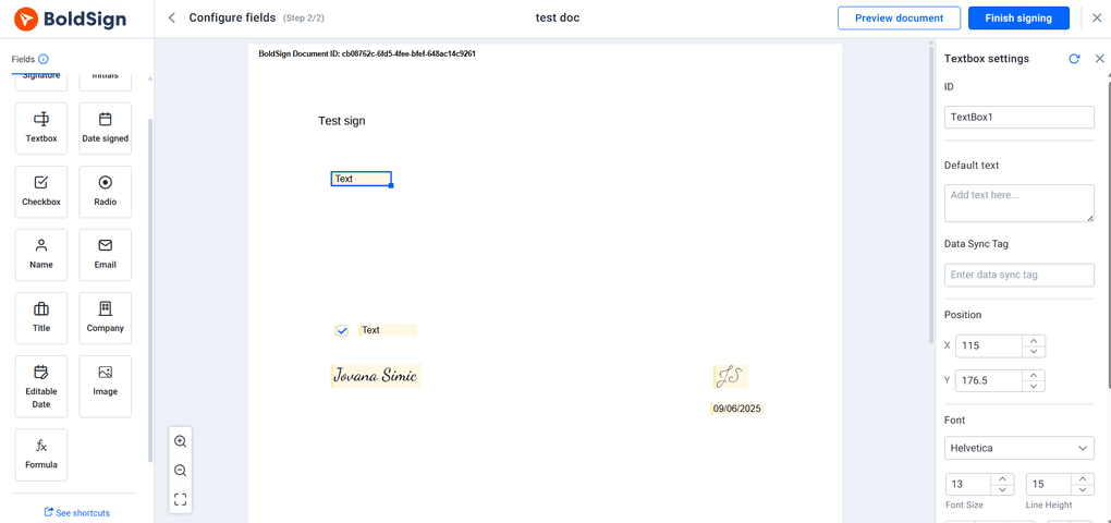 Boldsign configure fields