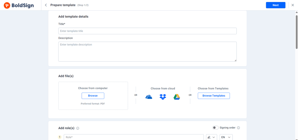 Boldsign prepare template
