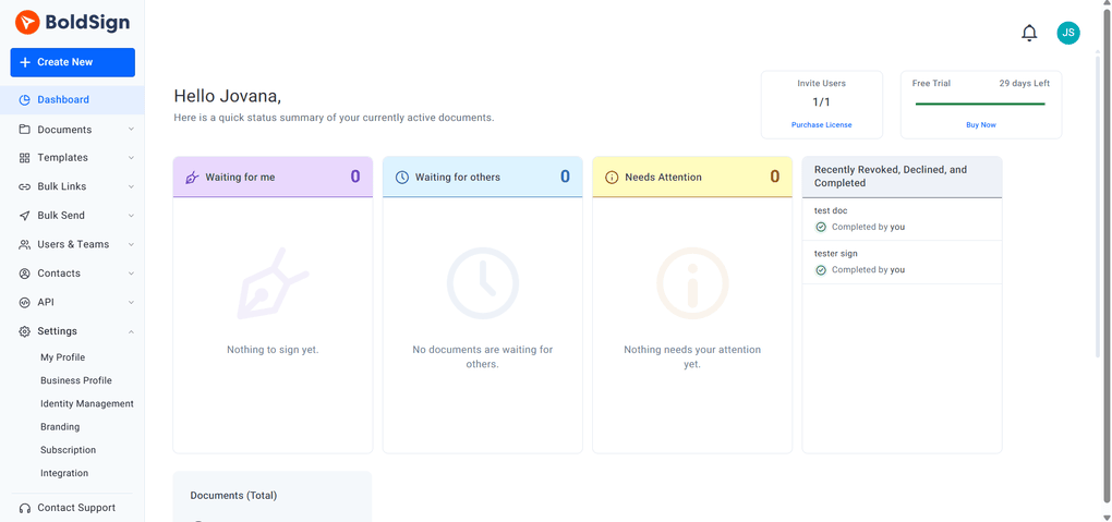 Boldsign user interface
