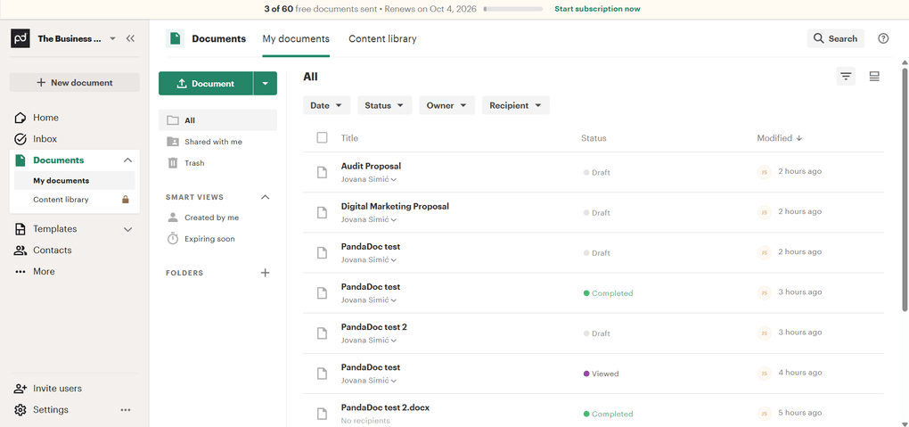 Creating documents in PandaDoc