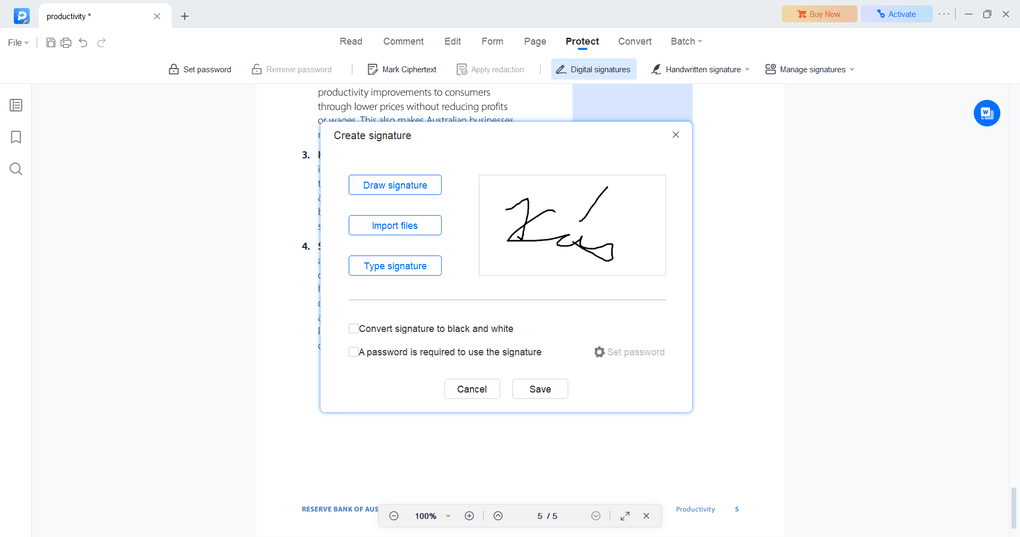 EaseUS PDF review_e-signature feature