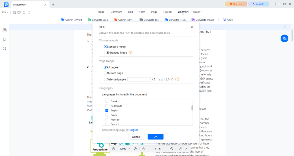 OCR feature test of EaseUS PDF Editor