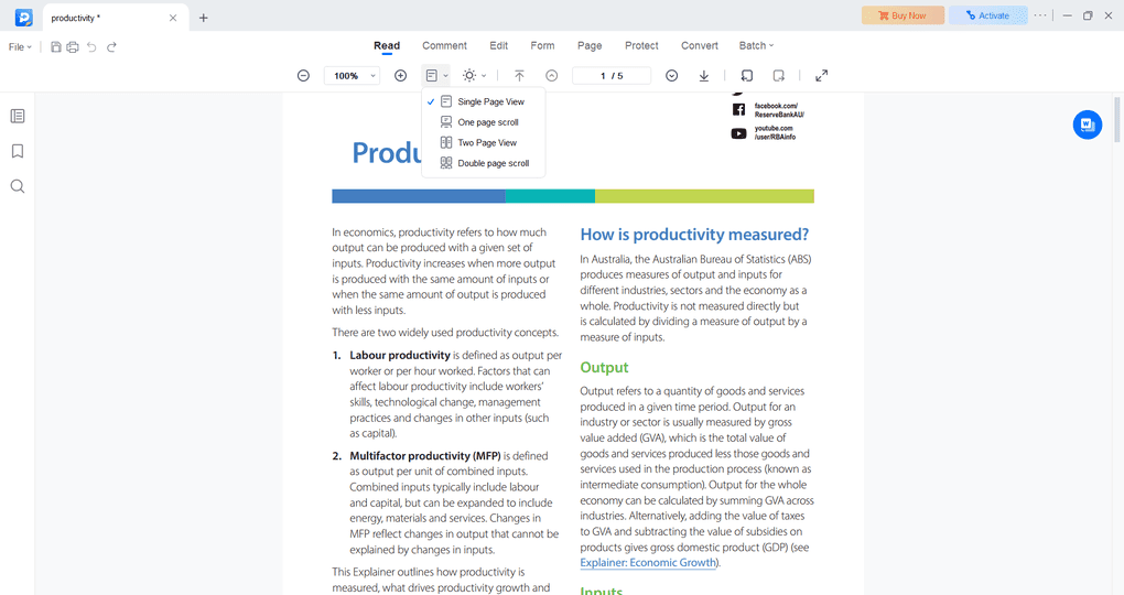 PDF reading features