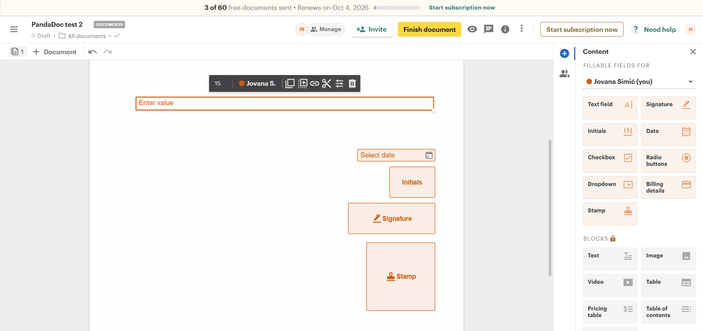 PandaDoc document creating & editing