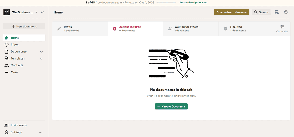 PandaDoc user interface