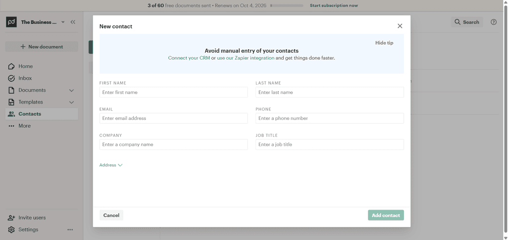 Pandadoc contacts feature