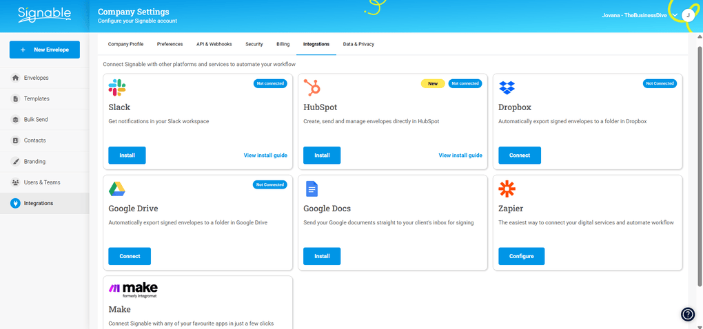 Signable integrations
