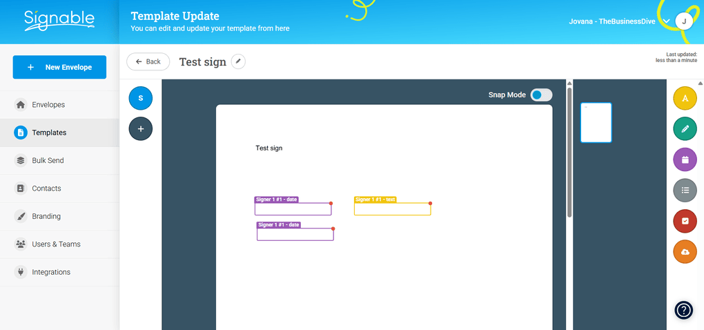 Signable templates feature