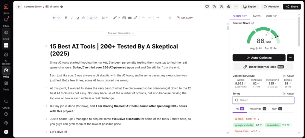 SurferSEO is perfect for content marketing teams