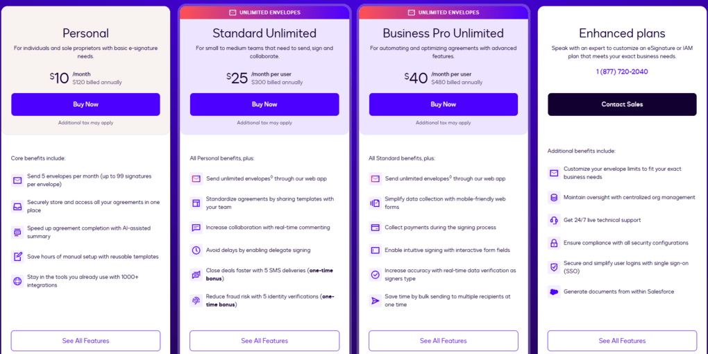 Docusign pricing plans_annual