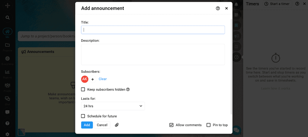 ProofHub's Announcements feature review