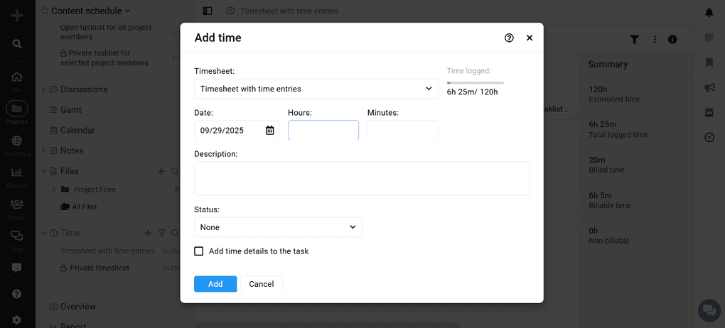 ProofHub's time tracking feature