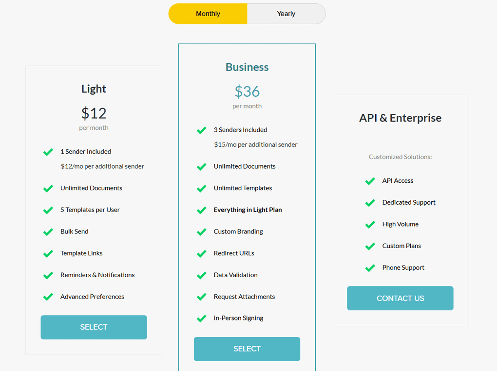 SignWell pricing plans