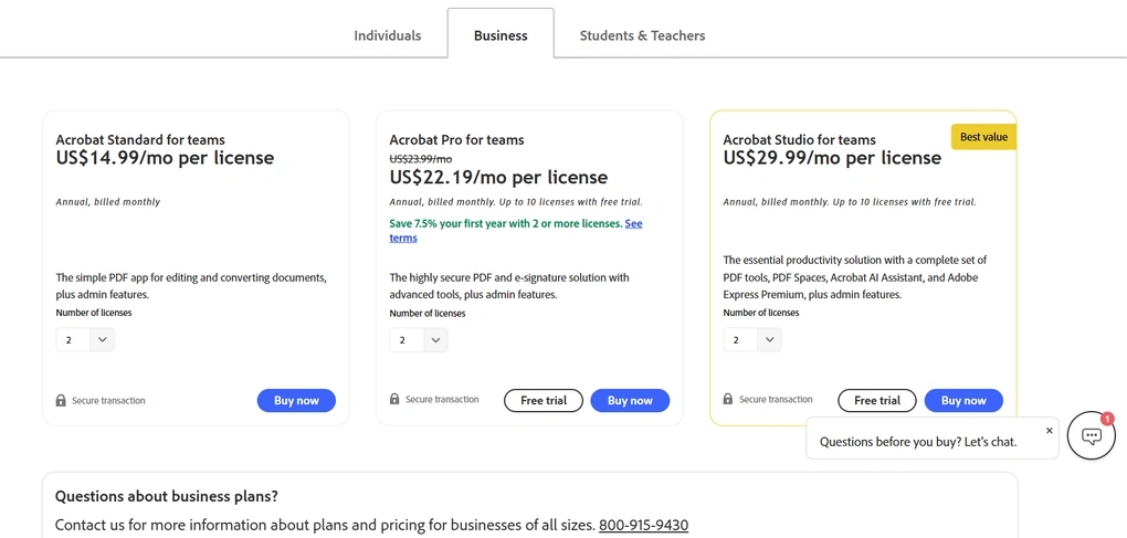 adobe sign pricing