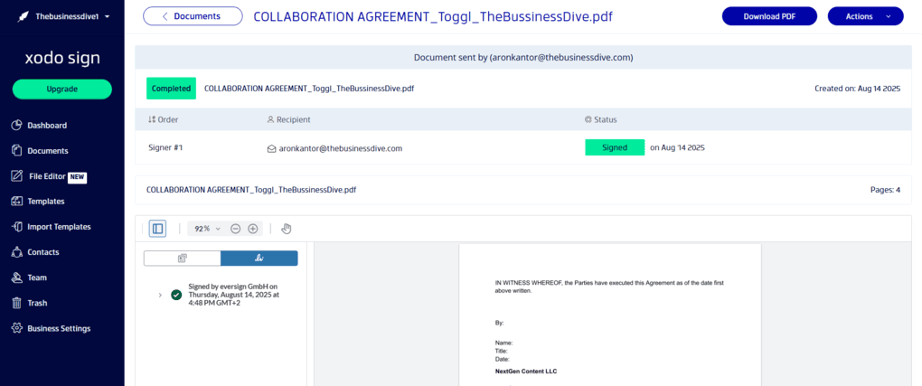 my experience with Xodo Sign