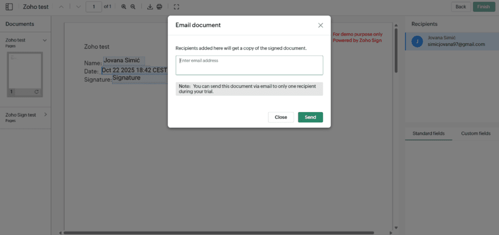 zoho sign document editing