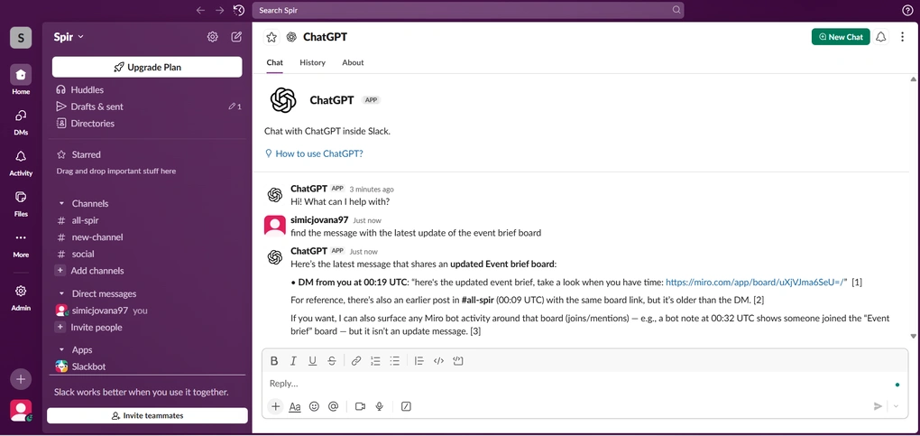 ChatGPT's search your Slack workspace feature