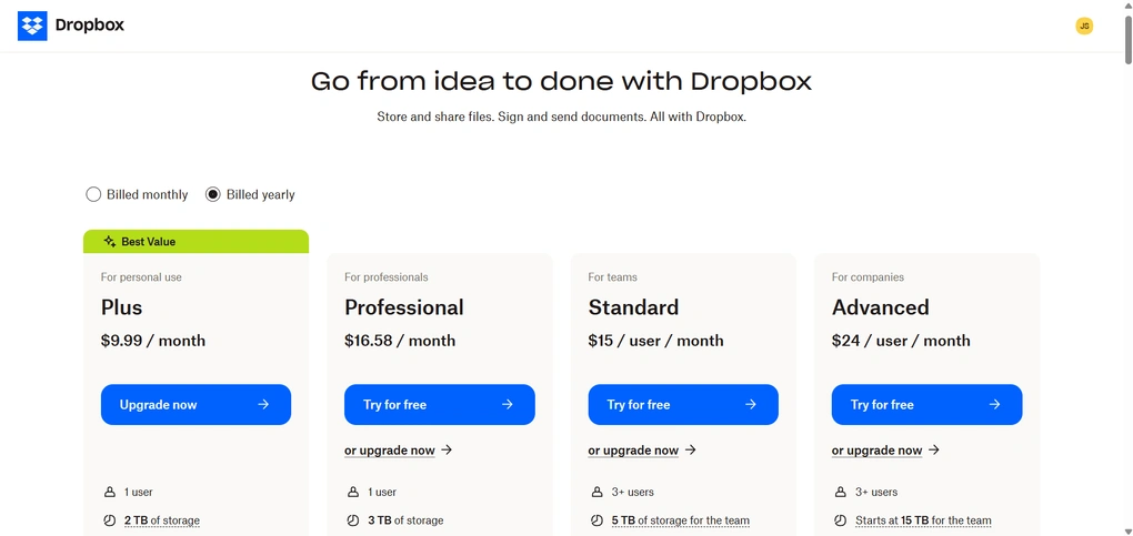 Dropbox's pricing