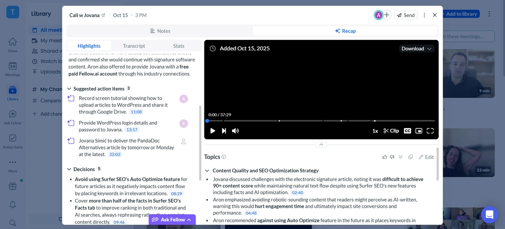 Fellow's note-taking features