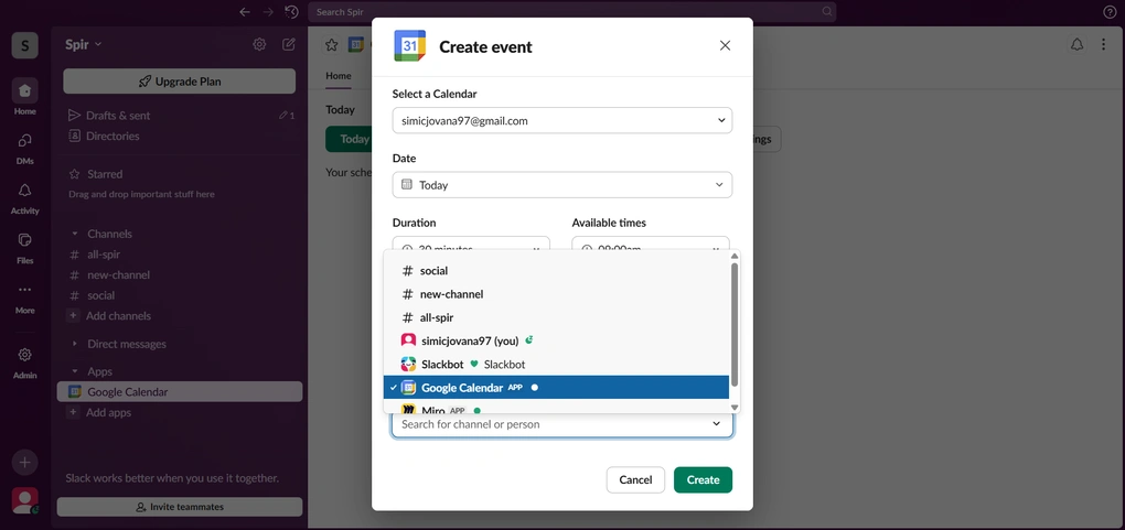Google Workspace's calendar alerts directly in Slack feature