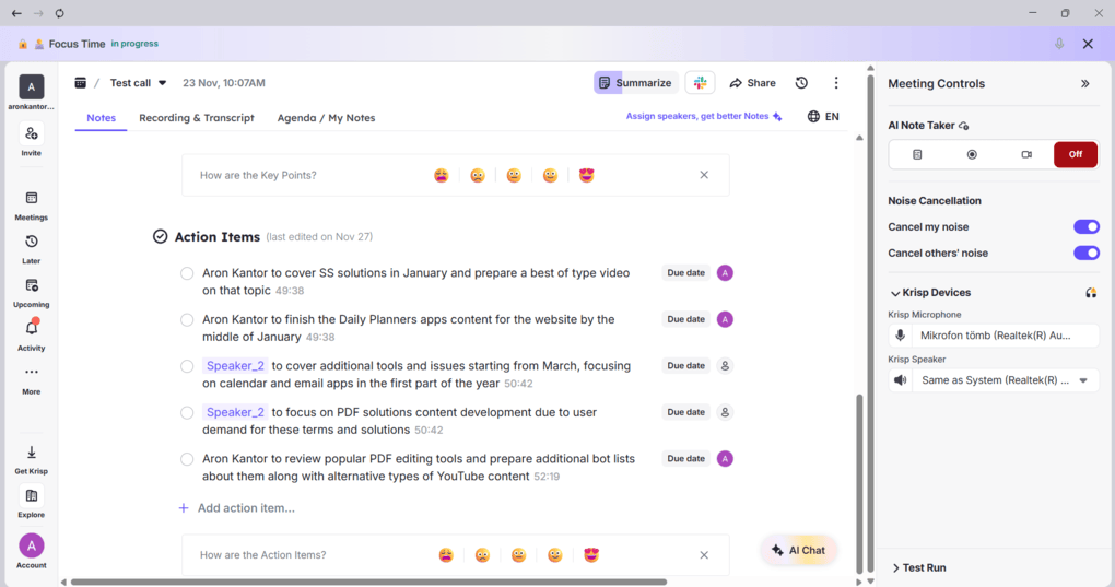 Krisp's key features
