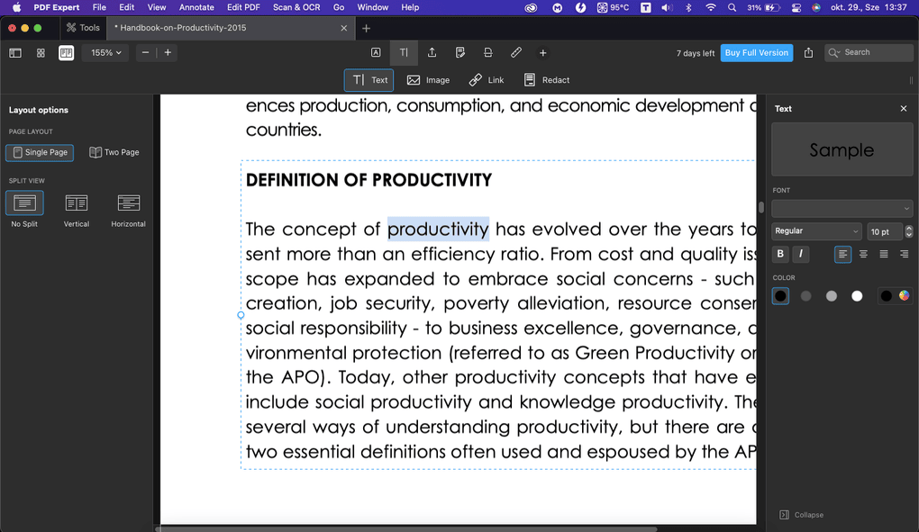 PDF Expert's PDF editing tools