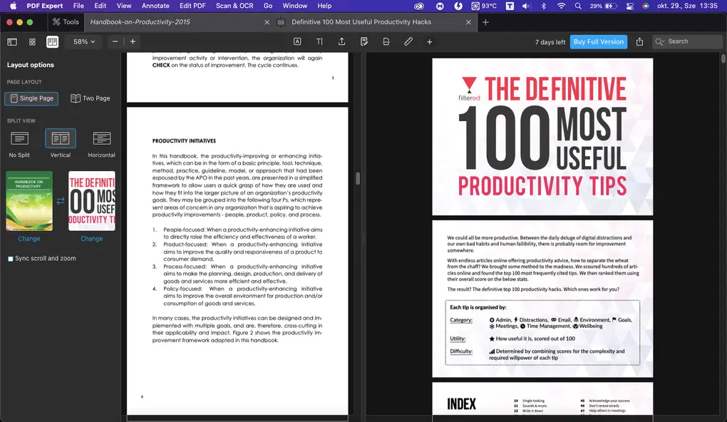 PDF Expert's PDF reading features