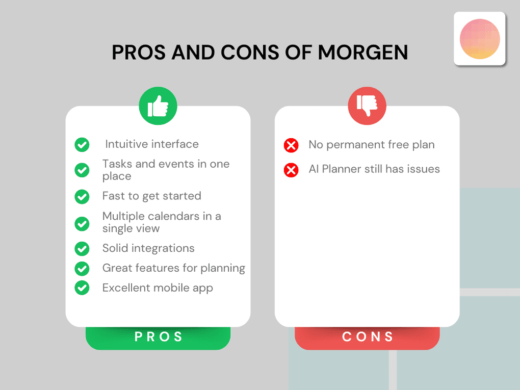 Pros and Cons I found during my Morgen review
