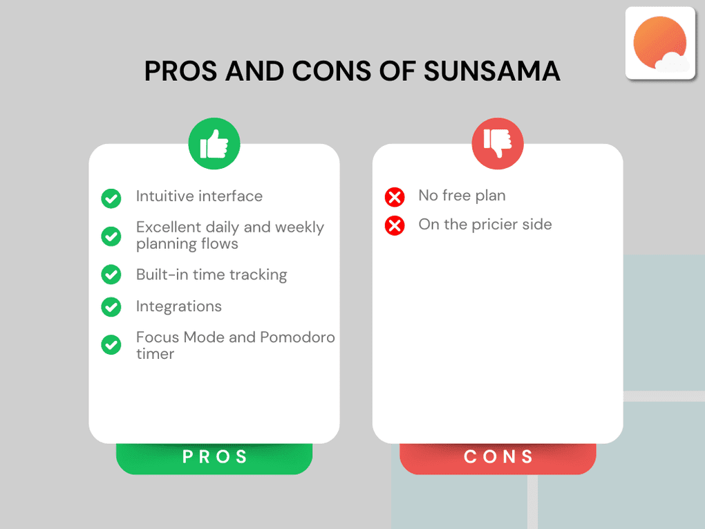 Pros and cons I found during my Sunsama review