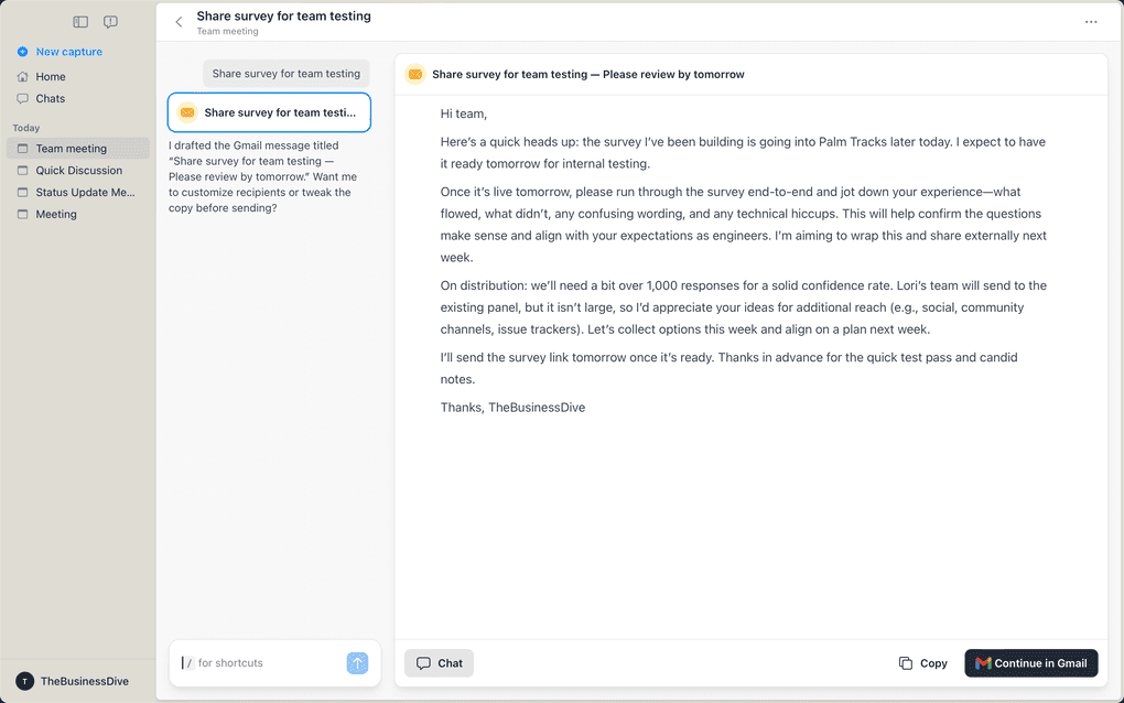 Radiant's follow up actions feature
