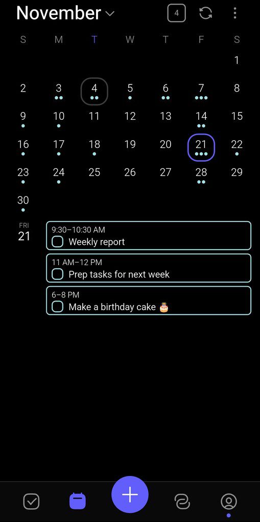morgen mobile app calendar view