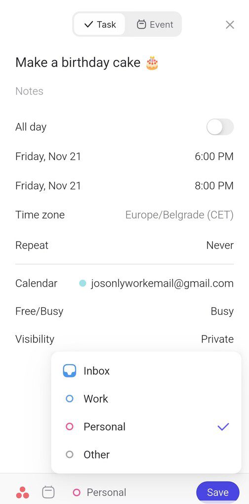 morgen mobile app new task