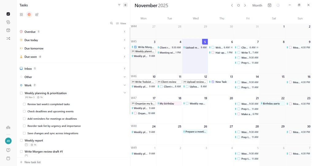 morgen tasks sidebar