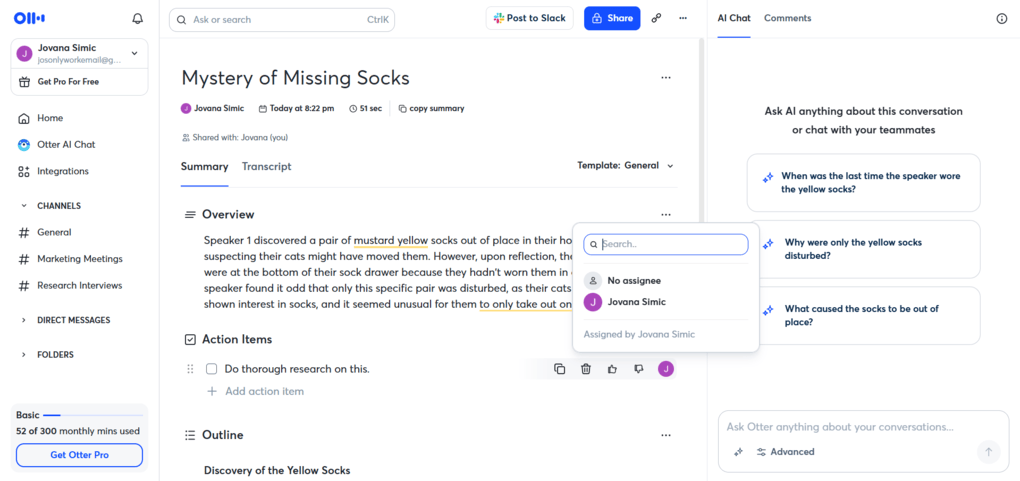 otter ai assign task