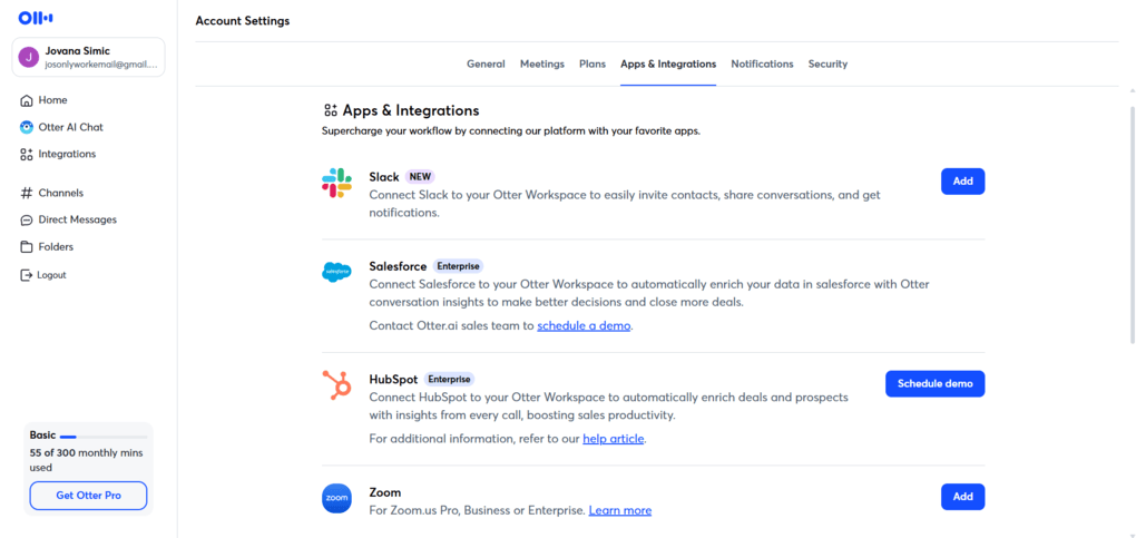 otter ai integrations
