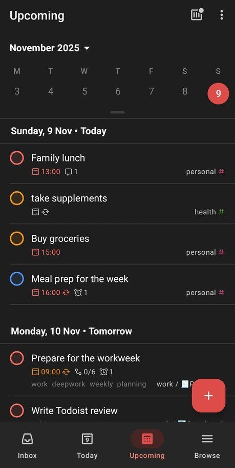 todoist mobile app upcoming
