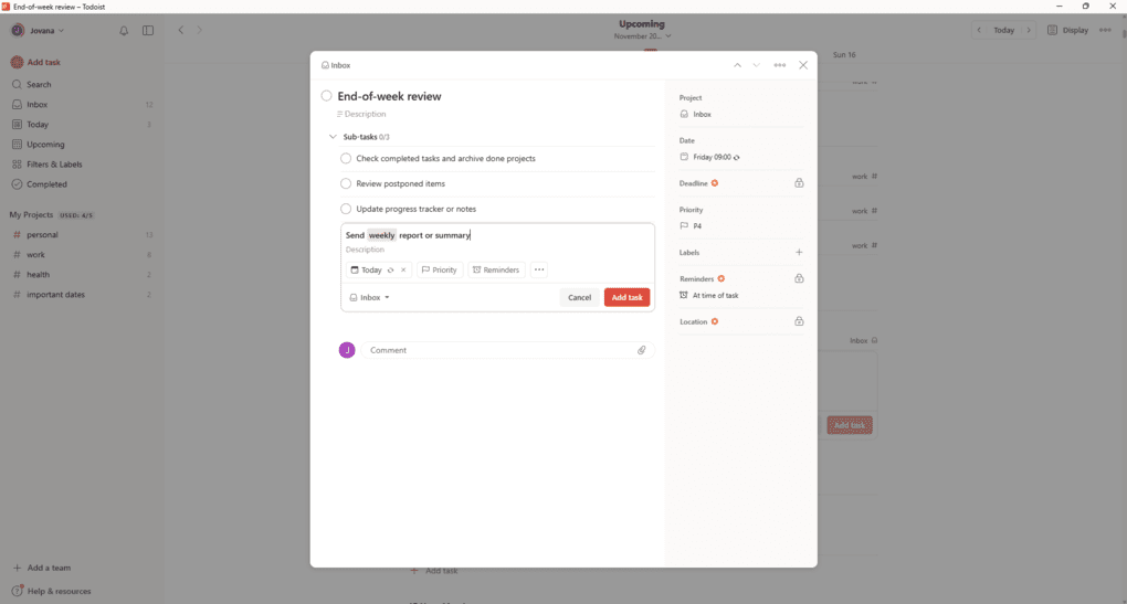 todoist natural language input mistake