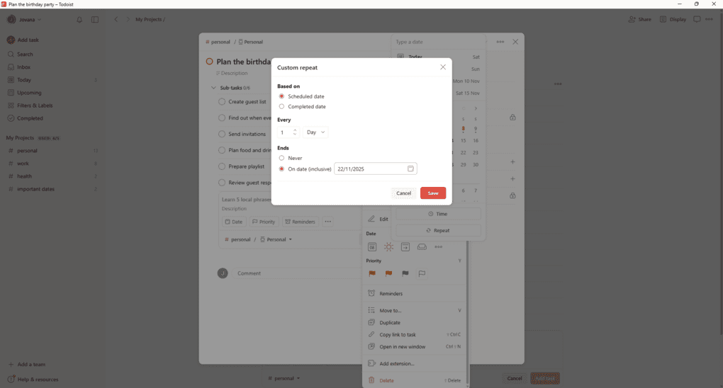 todoist recurring tasks