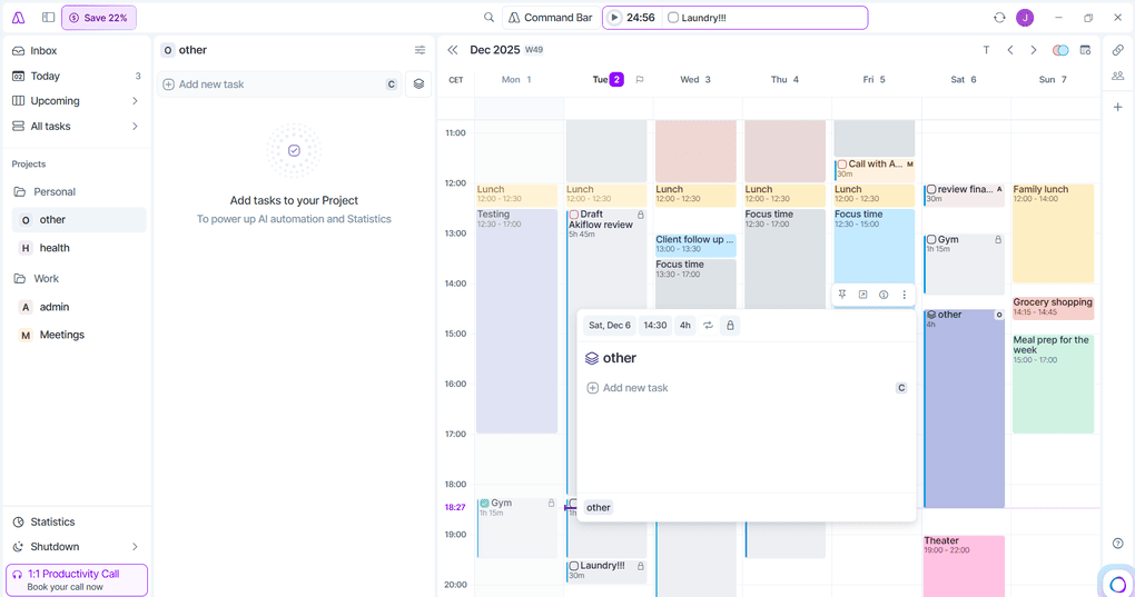 Akiflow project management