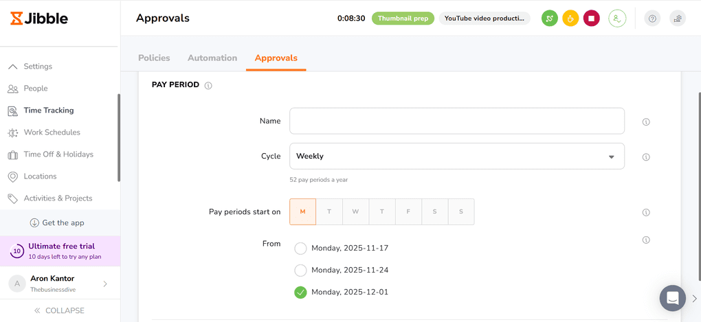 Approving anc creating work schedules with Jibble