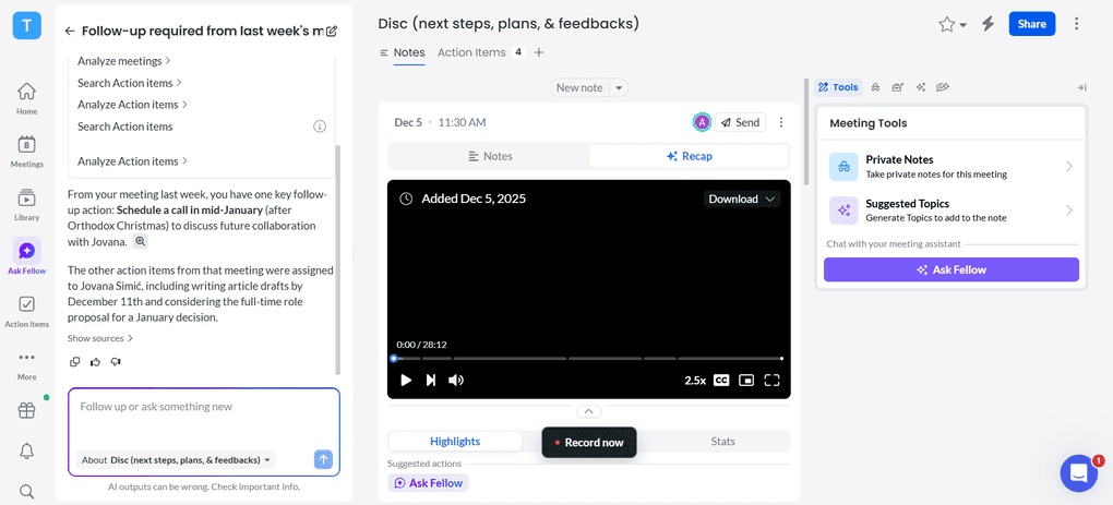 Fellow's AI assistant