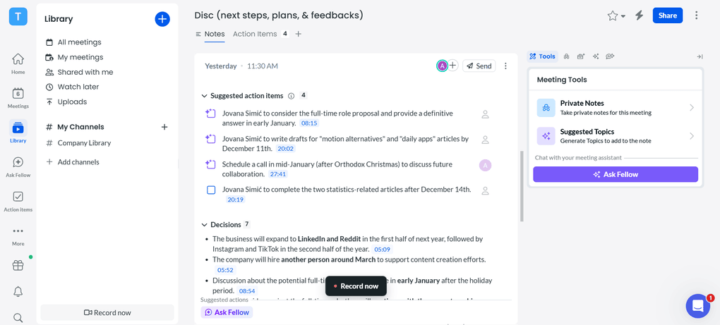 Fellow's automatic notes plus manual notes