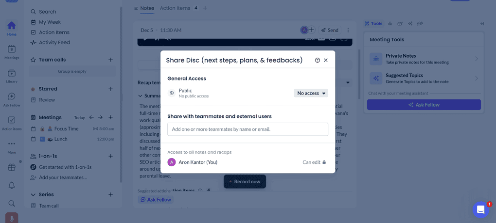 Fellow's team collaboration features