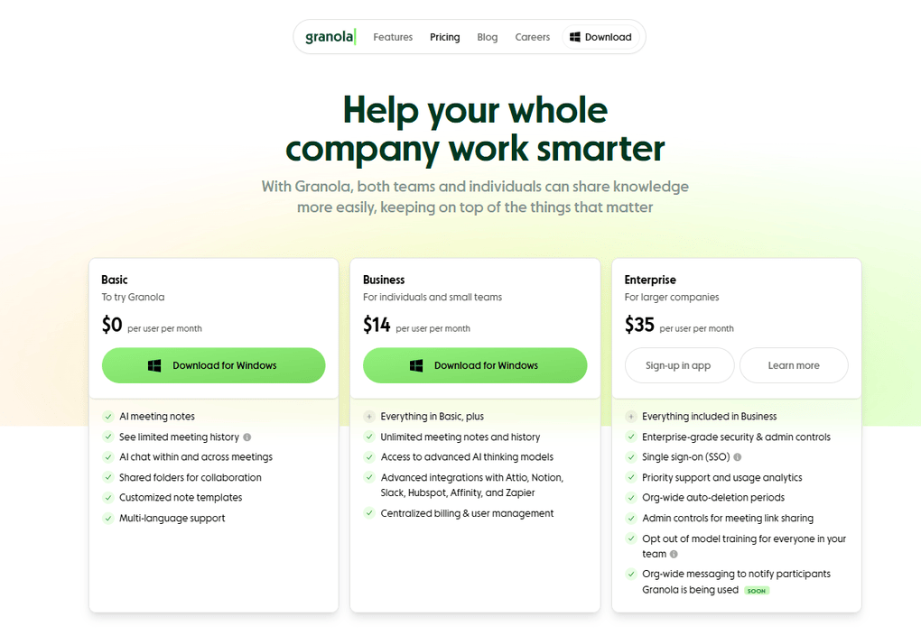 Granola pricing plans