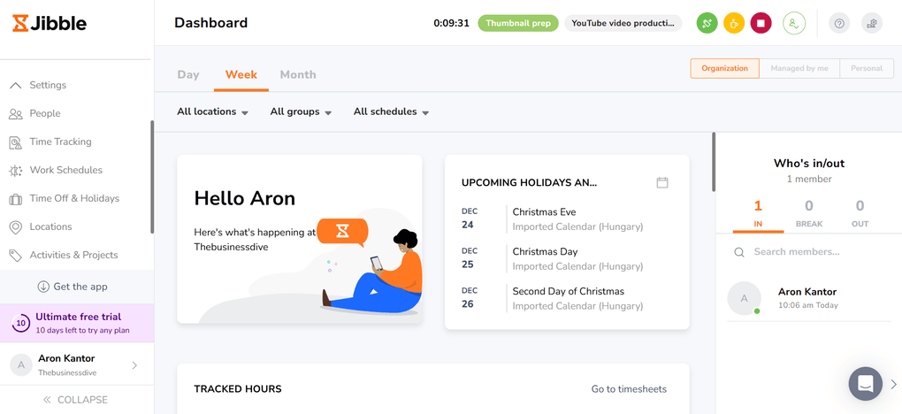 Jibble homepage shows some employee data as well